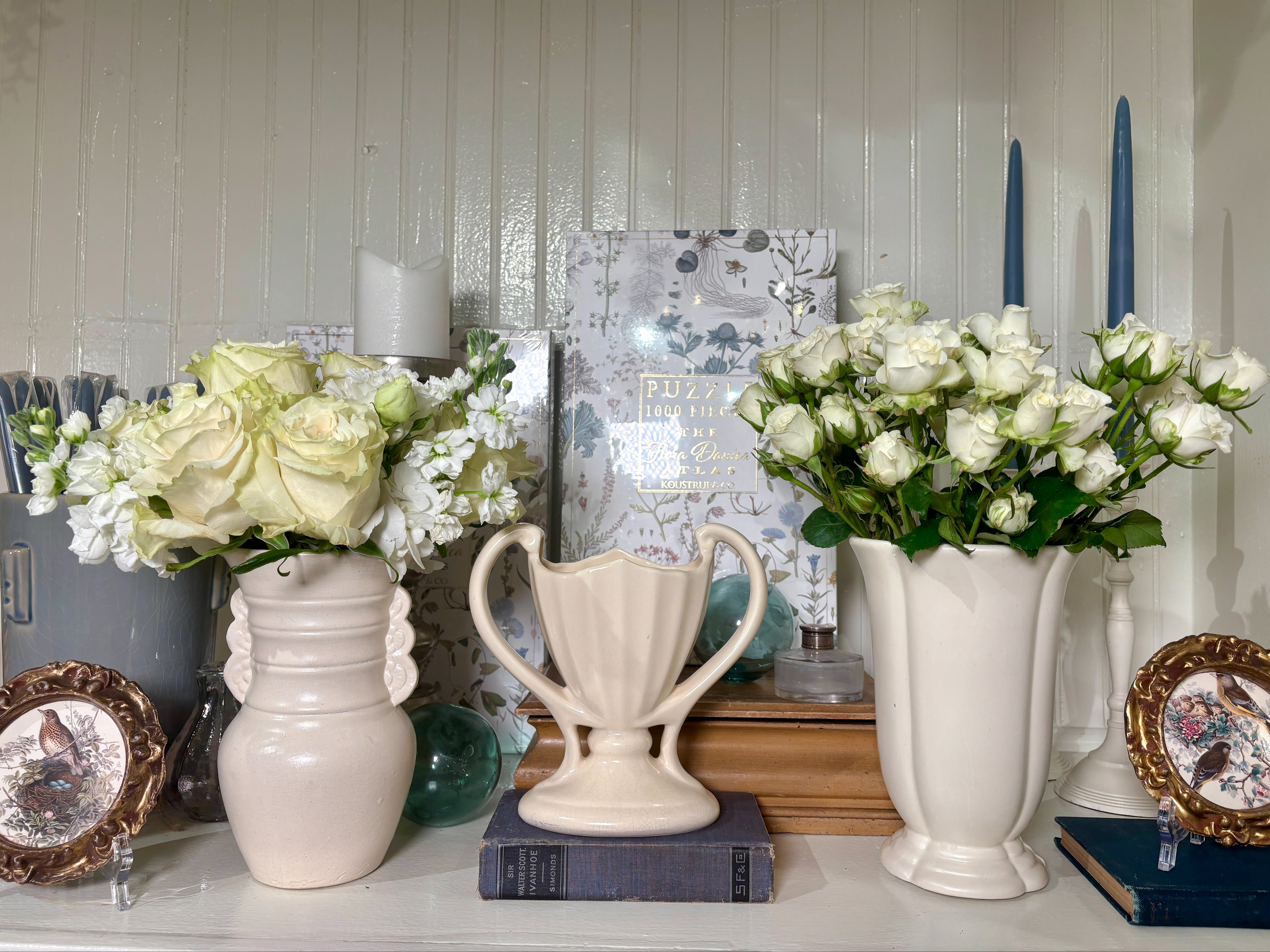 Vintage Creamware Flower Vases