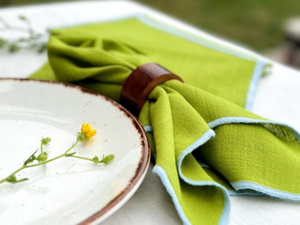 Natural Cotton Napkin - green edge