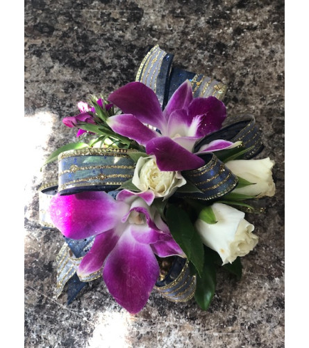 Prom Orchid and White Rose Corsage