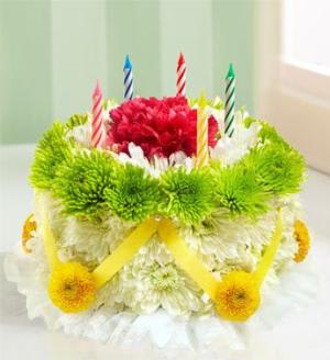 Birthday Flower Cake Green & Yellow