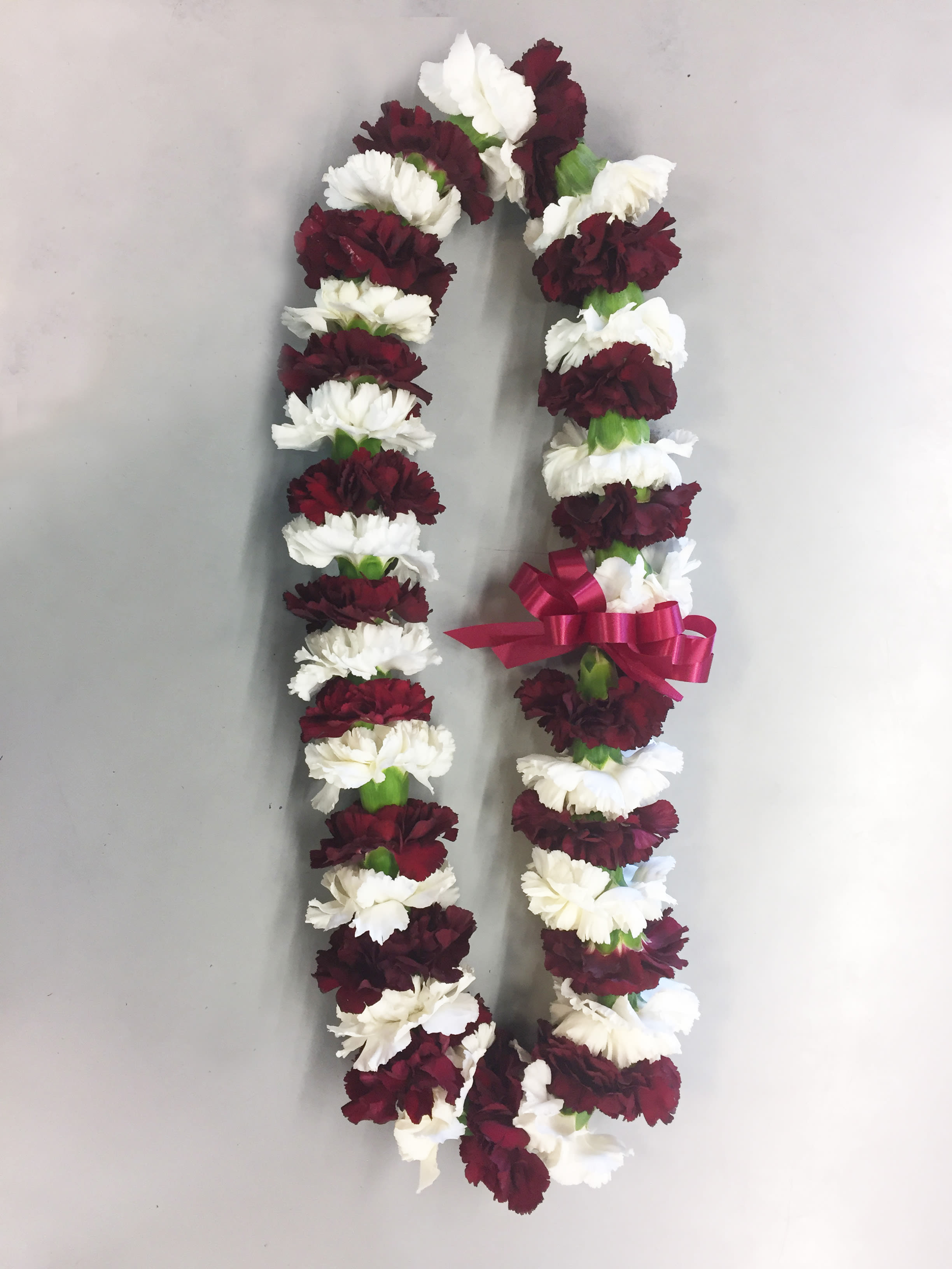 Maroon & White Carnation Lei
