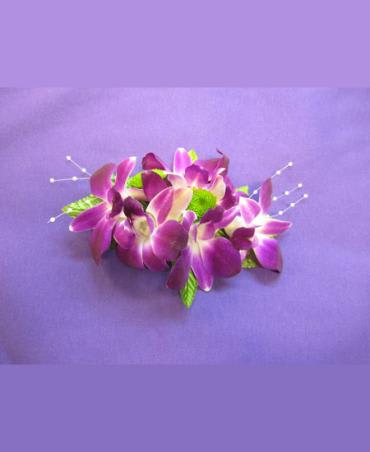 Purple Orchids & Green Buttons Corsage