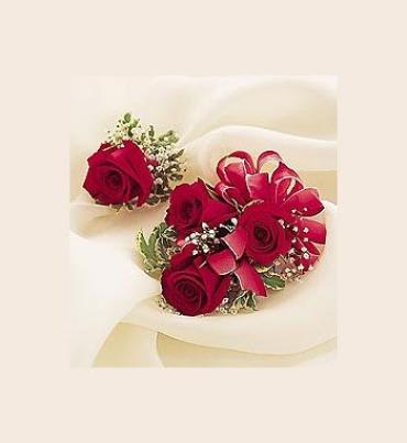 Red Rose Corsage & Boutonniere Set