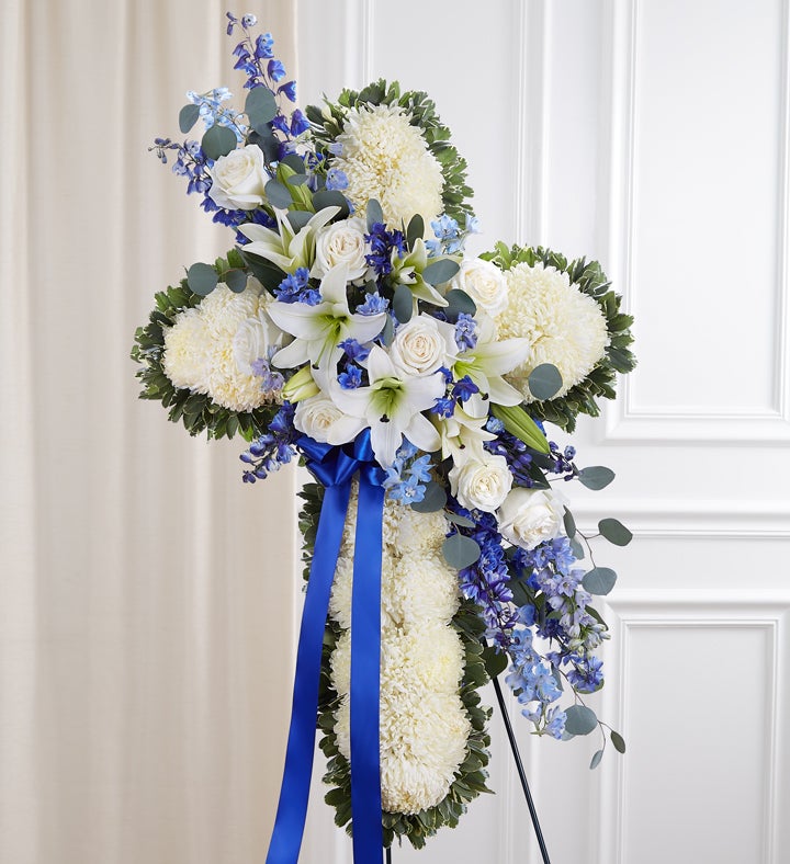 Peace & Prayers&trade; Blue & White Standing Cross