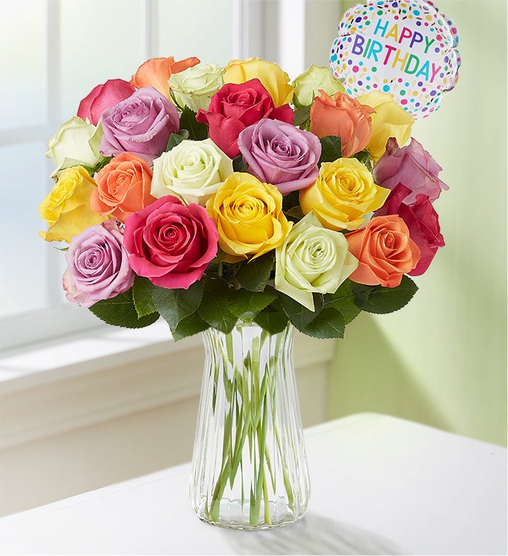 Happy Birthday Assorted Roses, 12-24 Stems