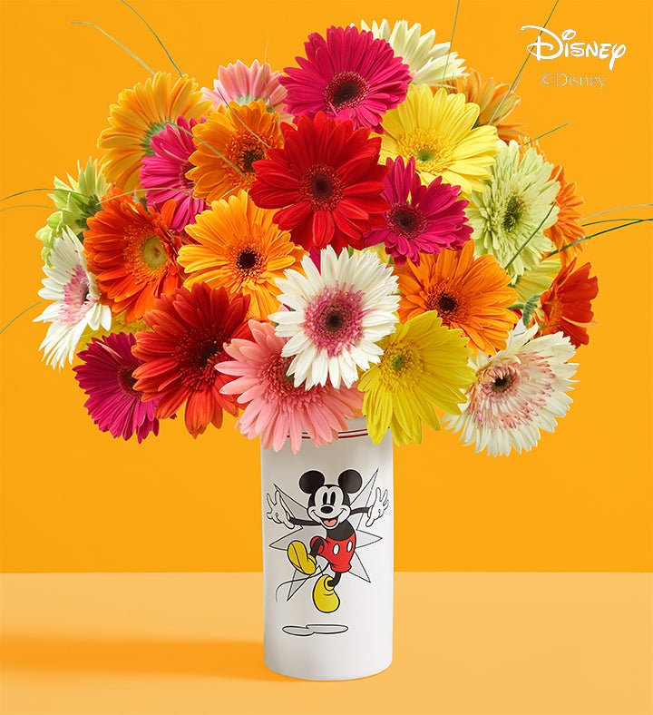 Disney Mickey Mouse Vase With Assorted Gerbera Daisies