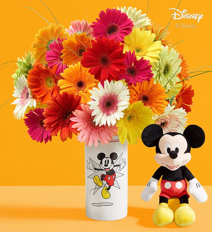 Disney Mickey Mouse Vase With Assorted Gerbera Daisies