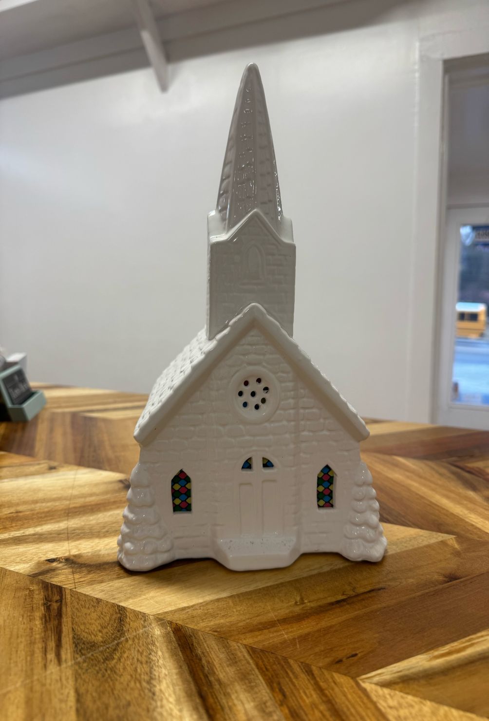 White Ceramic Church Music Box 