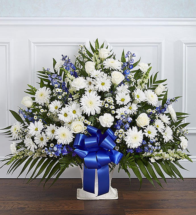 Heartfelt Tribute™ Blue & White Floor Basket Arrangement