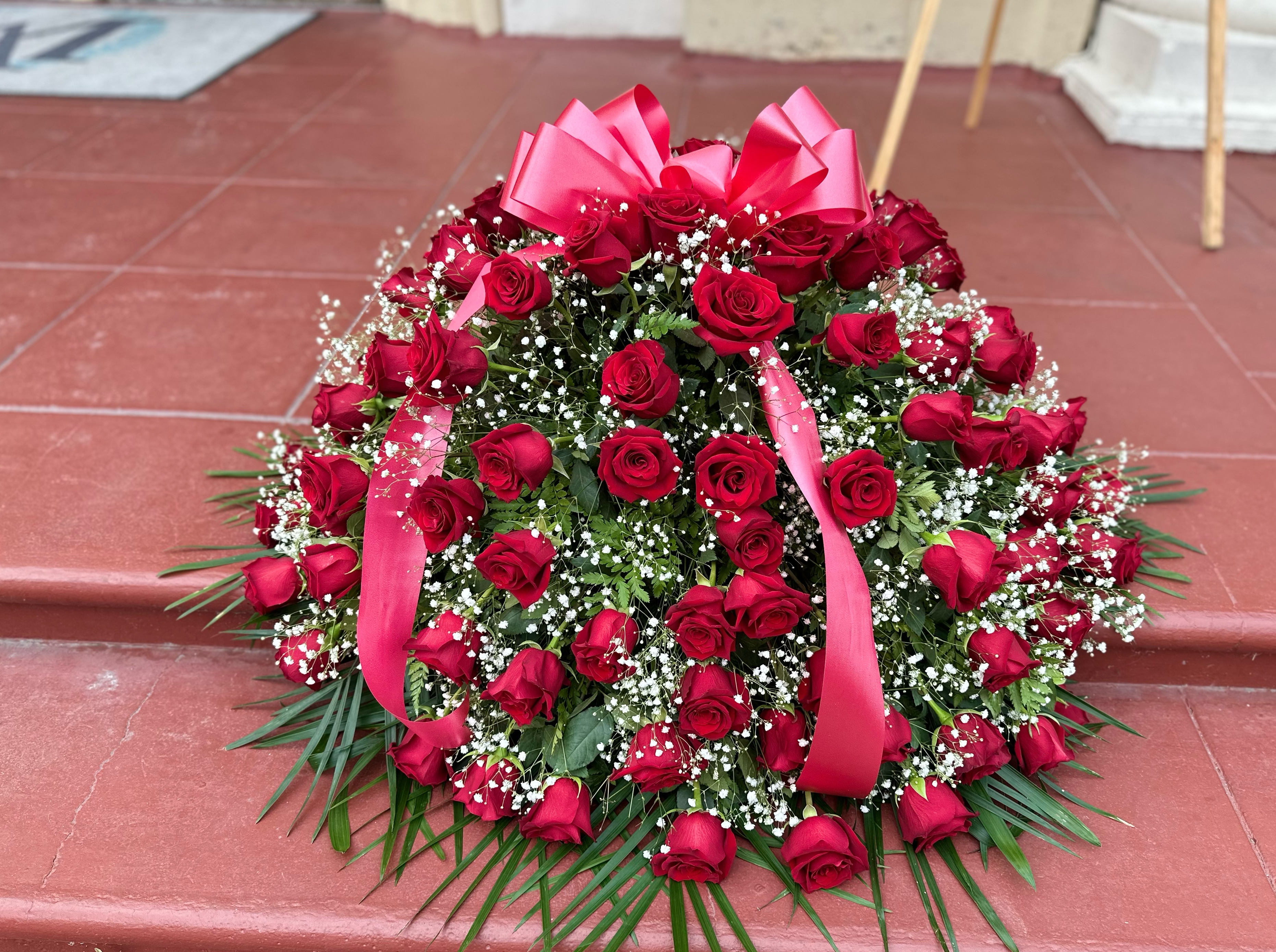 Red Rose Half Casket Cover