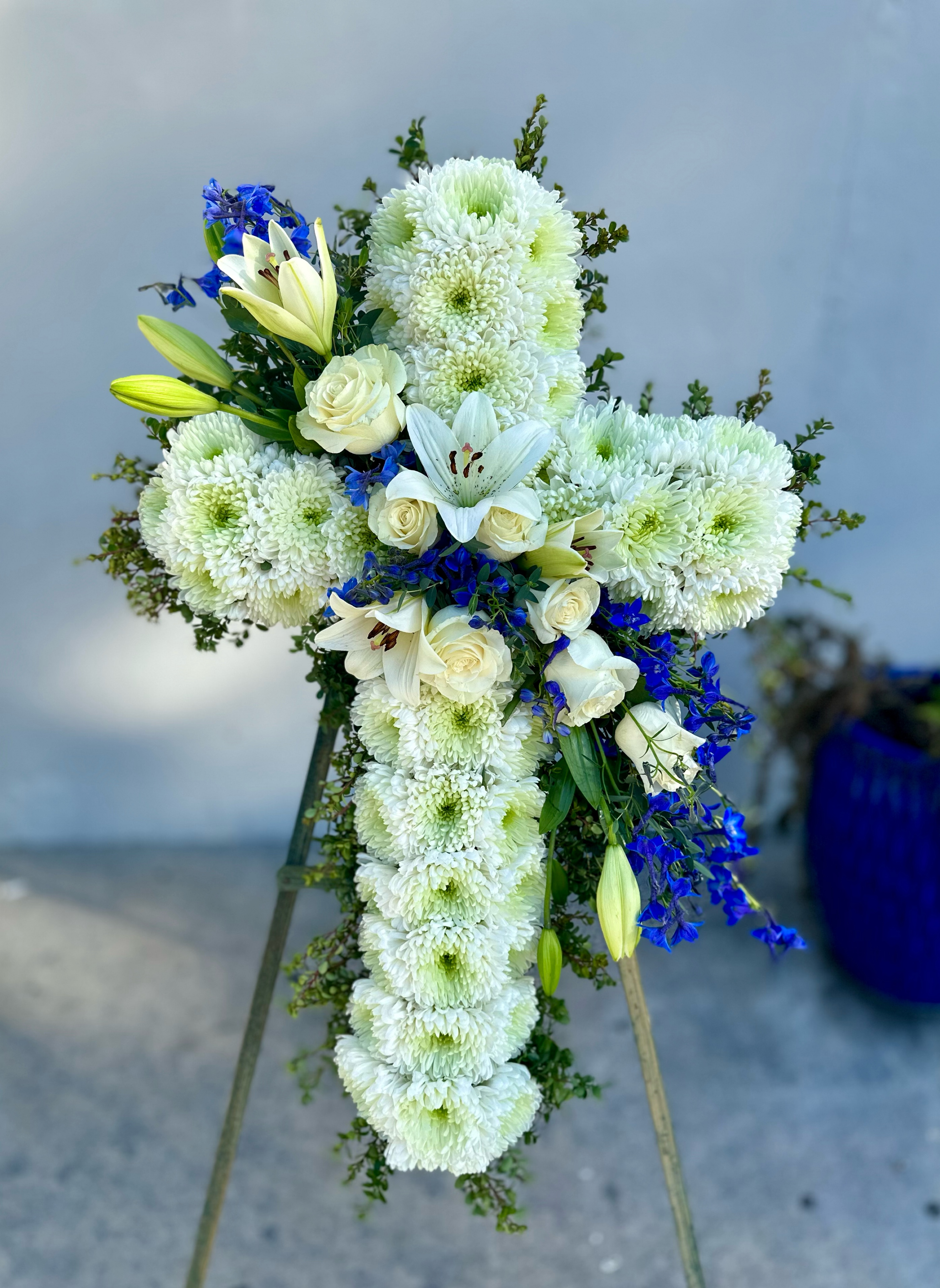 Peace & Prayers&trade; Blue & White Standing Cross