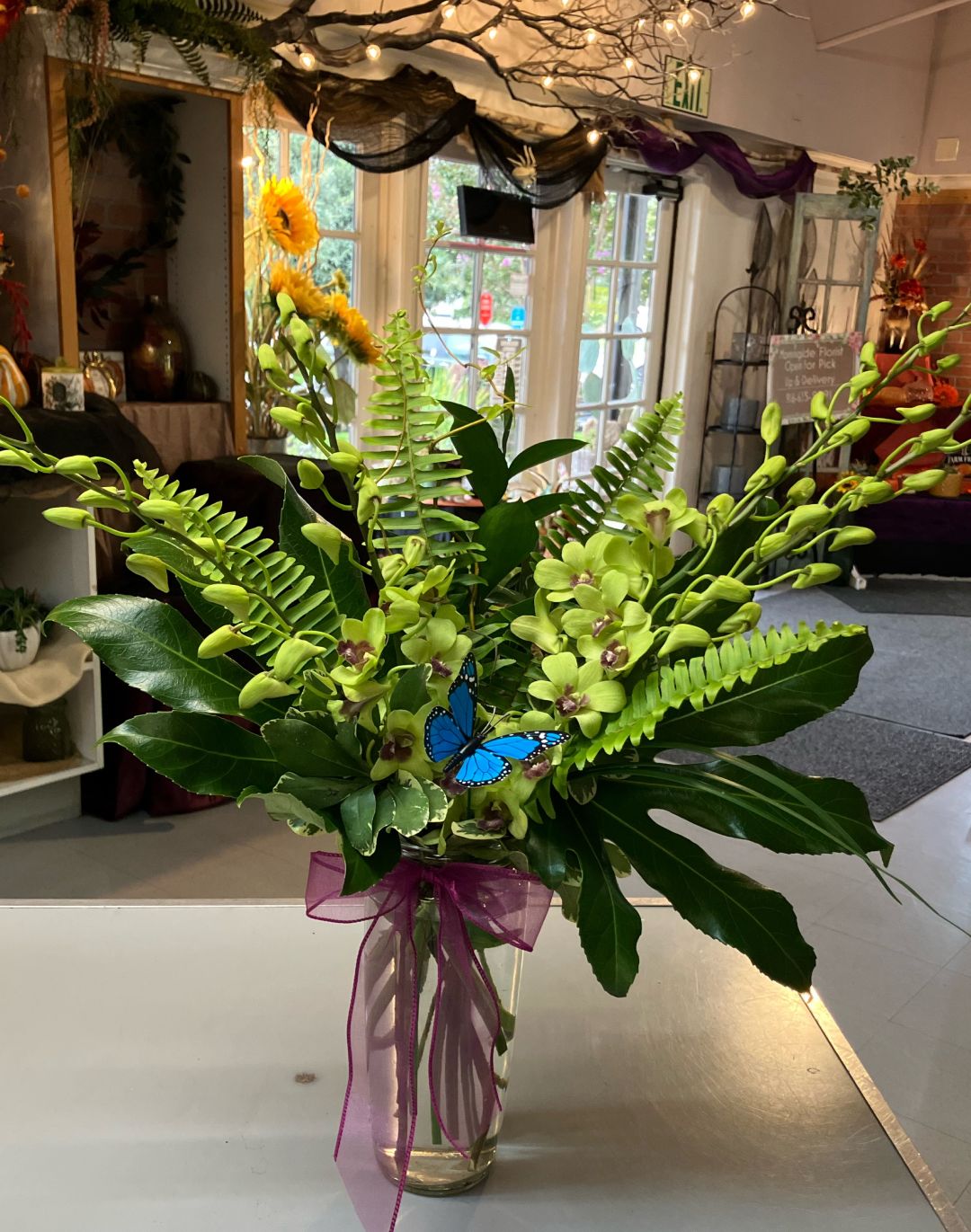Green Orchid Bud Vase-4 stems 