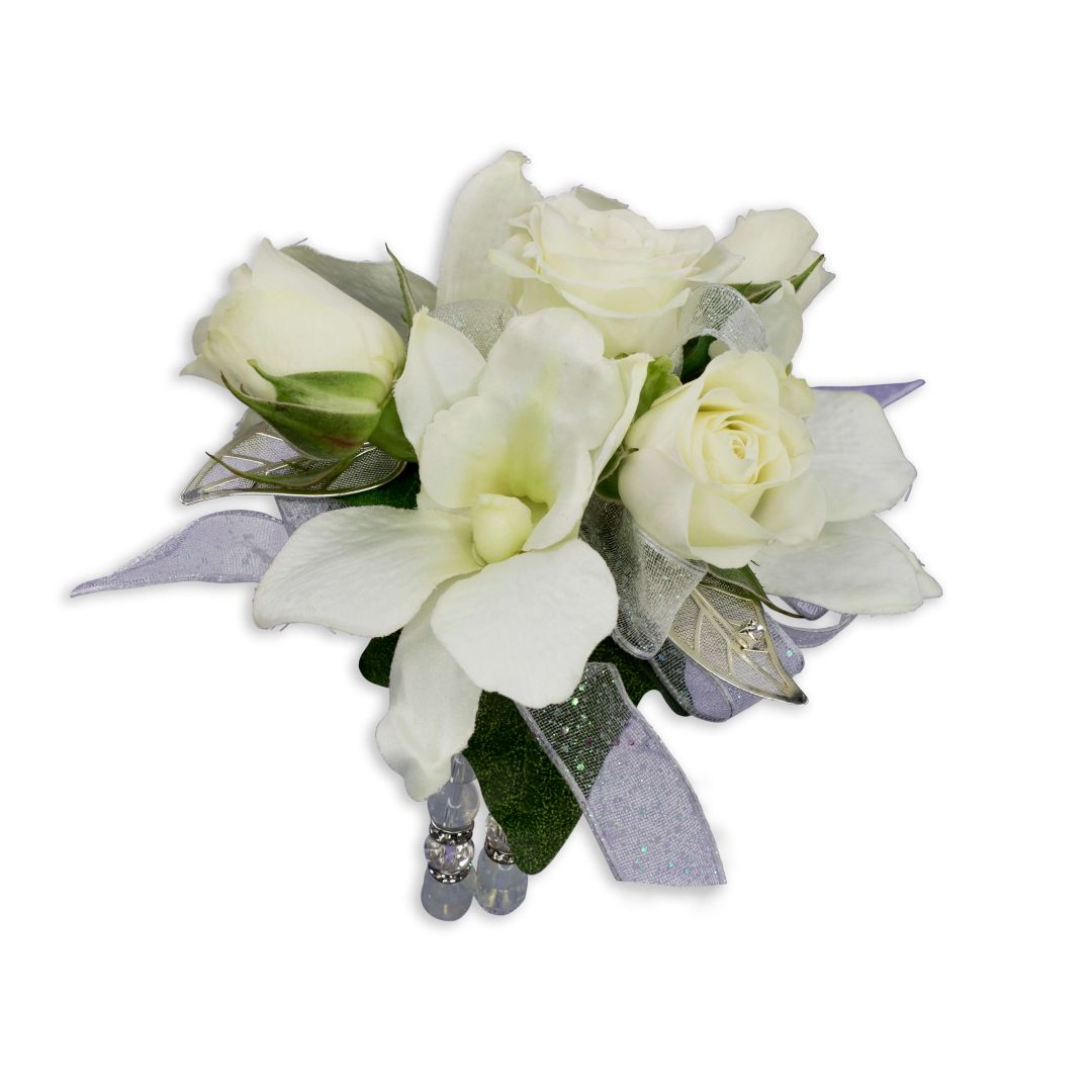 White Orchid & rose Corsage