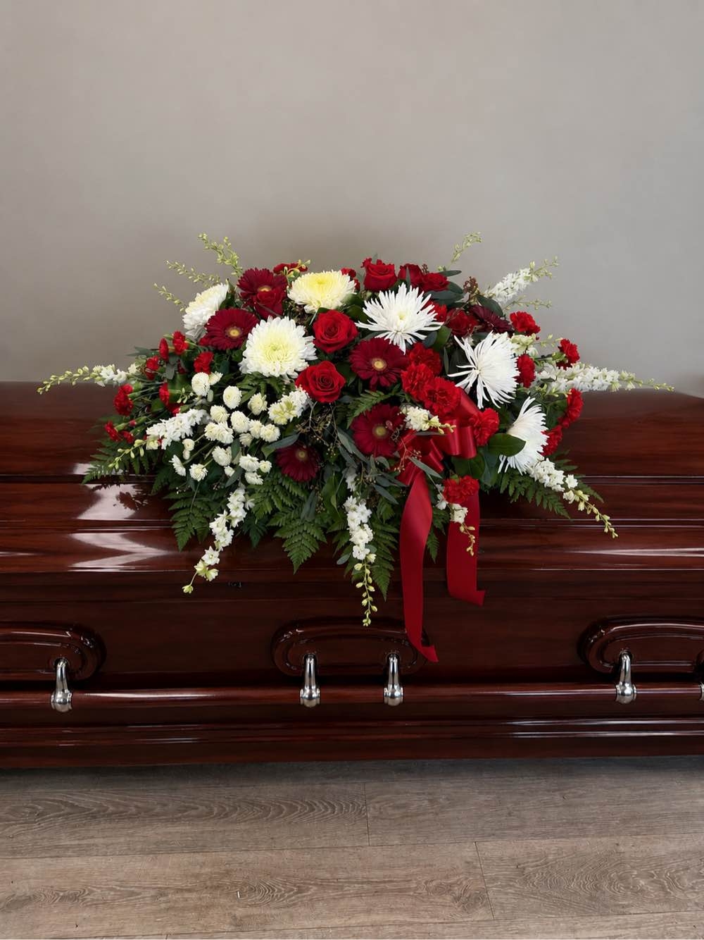 Red and White Casket Spray