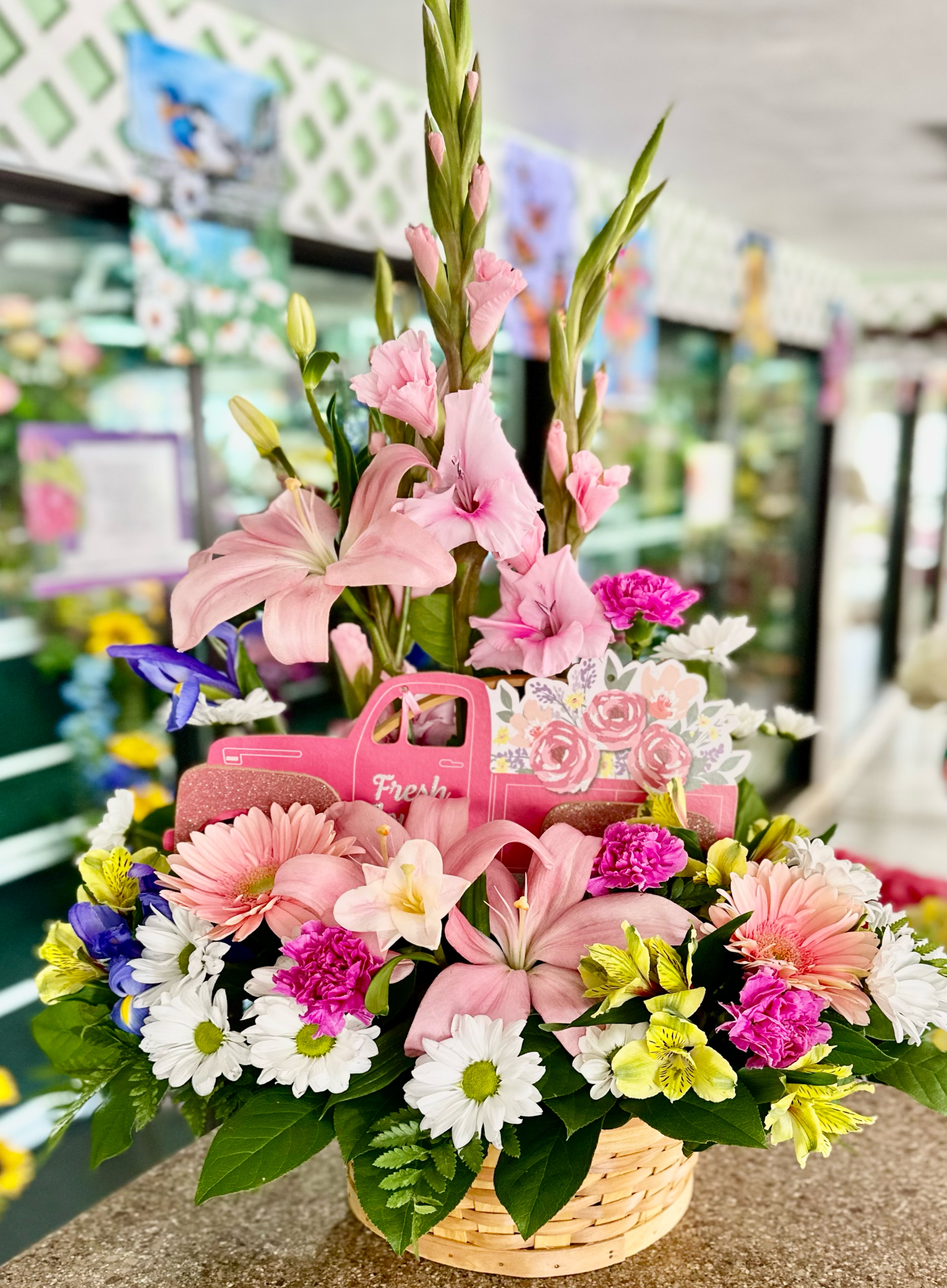 Fresh Flowers basket bouquet 