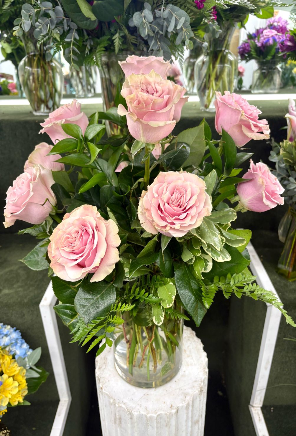 Dozen Pink Roses Arrangement IN THE COOLER 