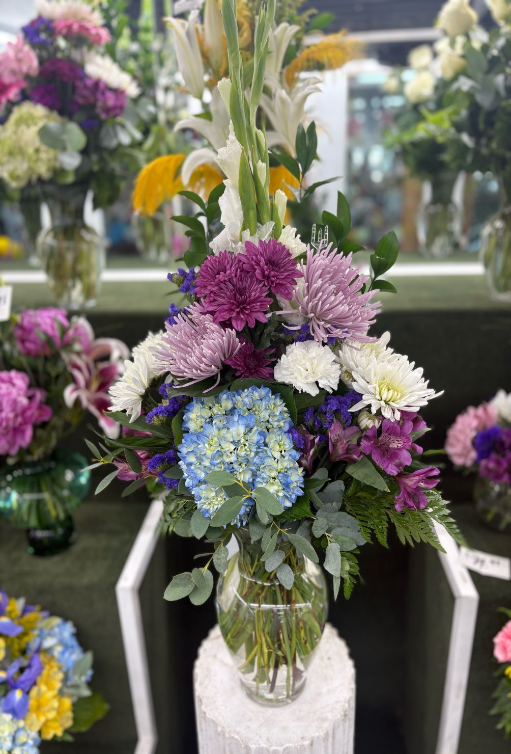Tall Purple and Blue Arrangement IN THE COOLER 