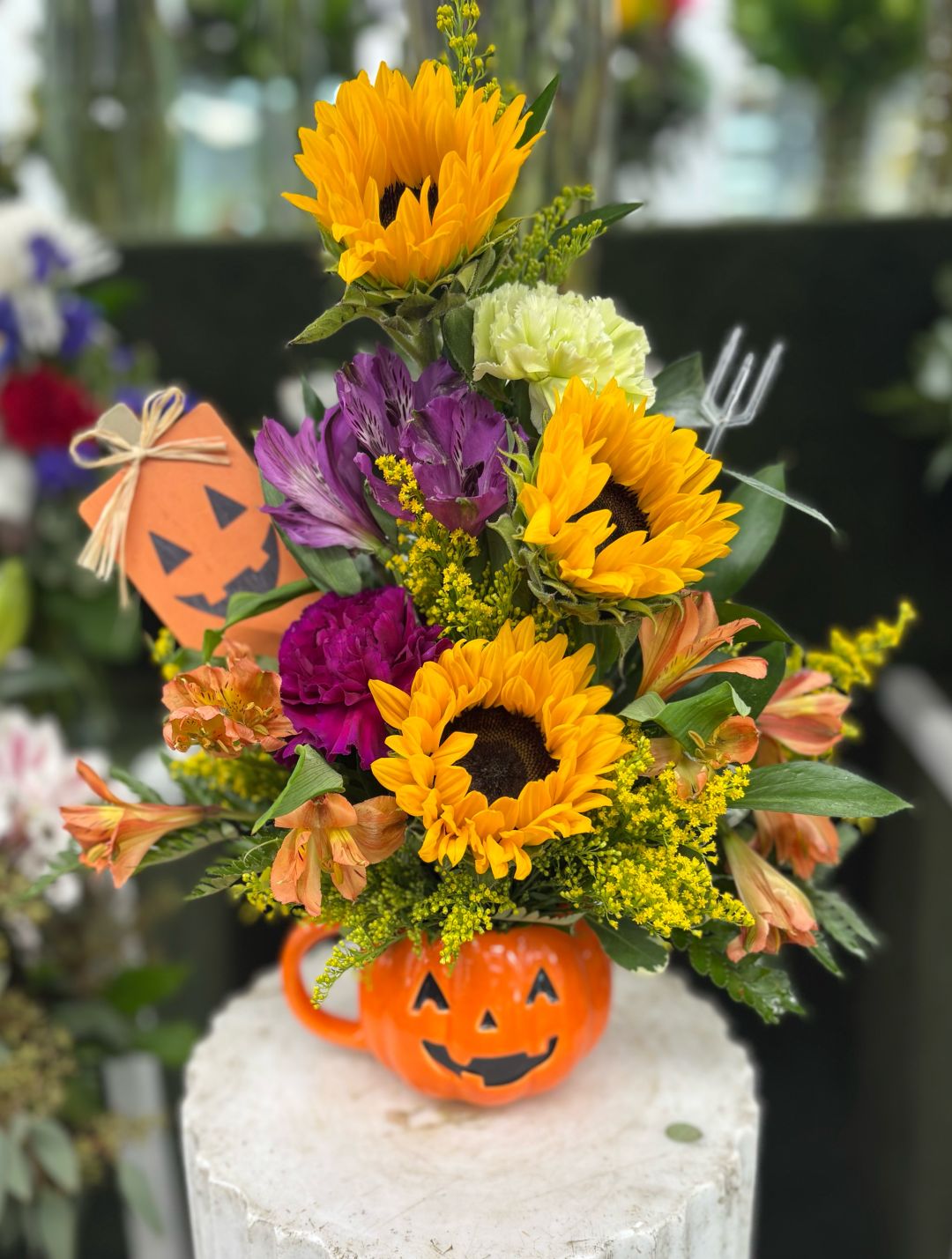 Spooky Sunflowers Arrangement IN THE COOLER 