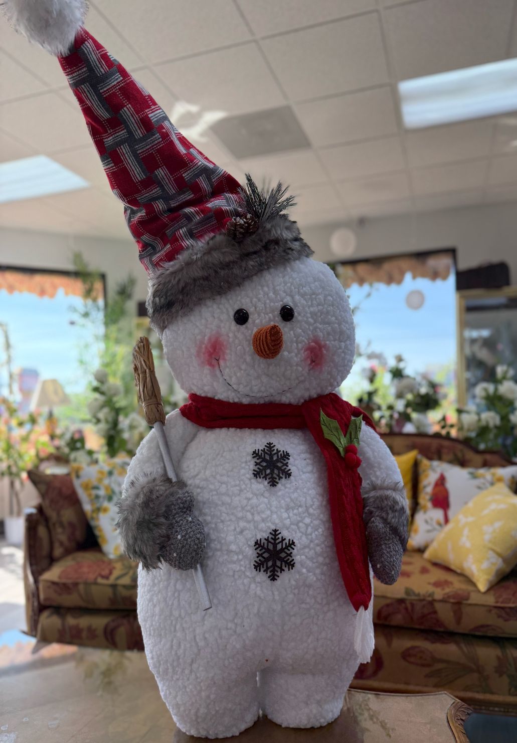 LARGE STANDING SNOWMAN WITH TRIANGULAR HAT