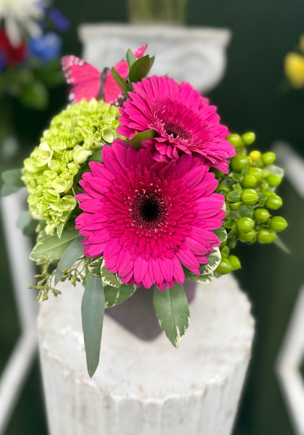HOT PINK BUTTERFLY CUBE ARRANGEMENT IN THE COOLER