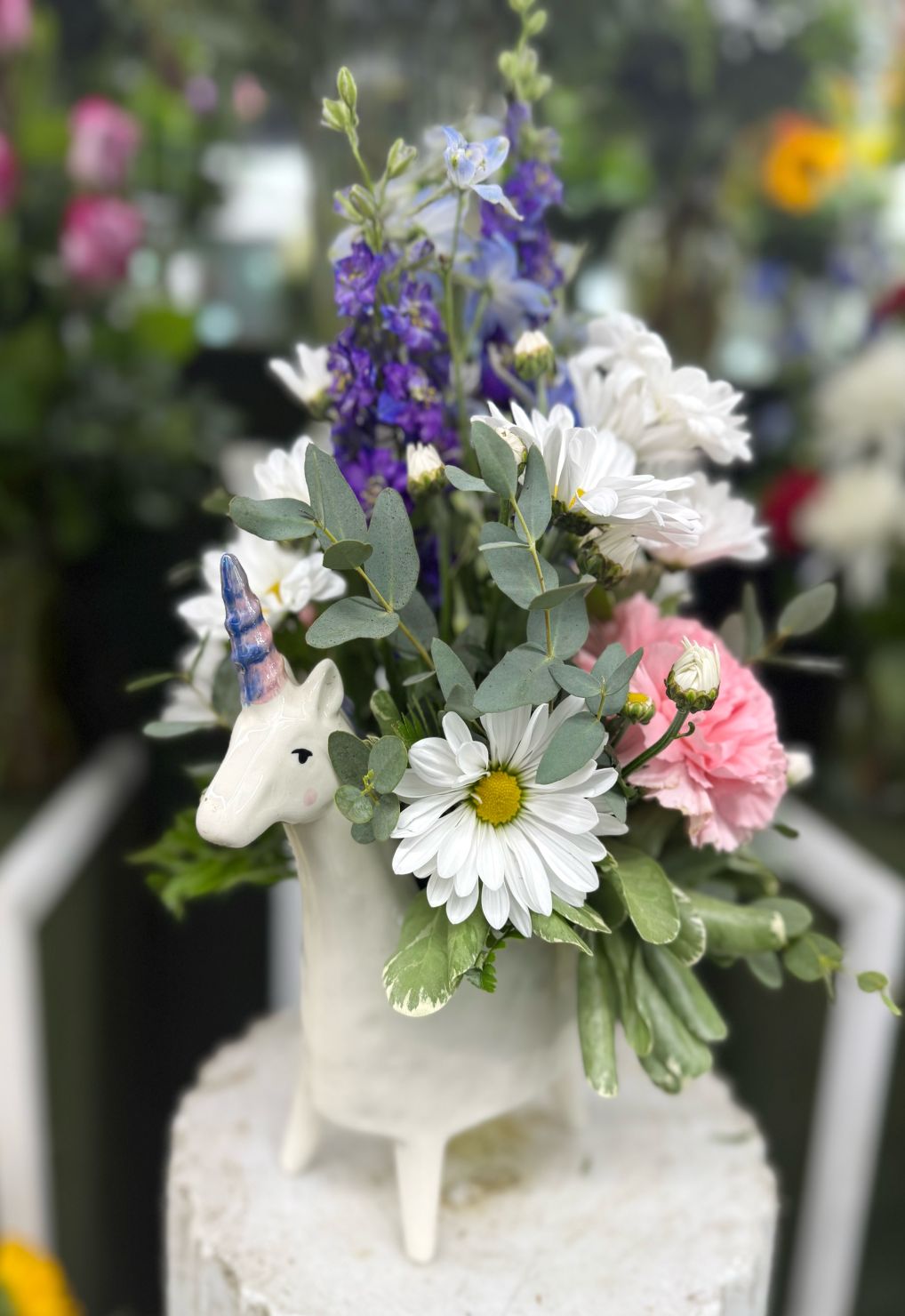 Unicorn Vase Arrangement In the Cooler