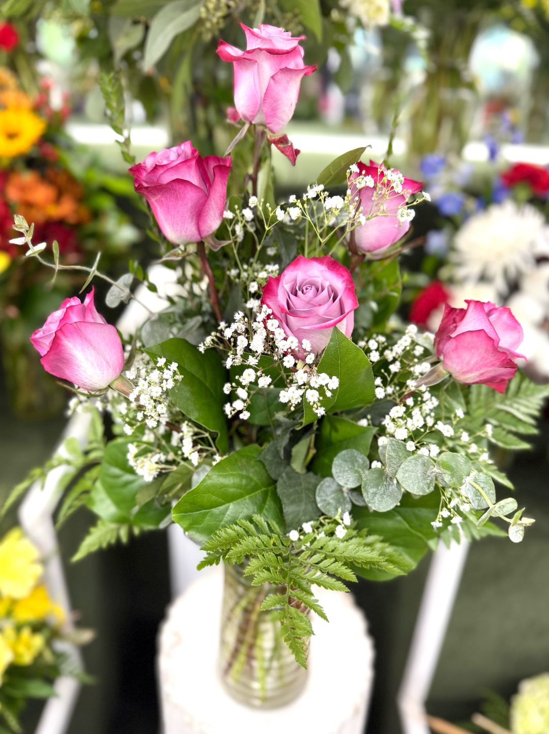 Half a Dozen Lavender Roses Arrangement In the Cooler
