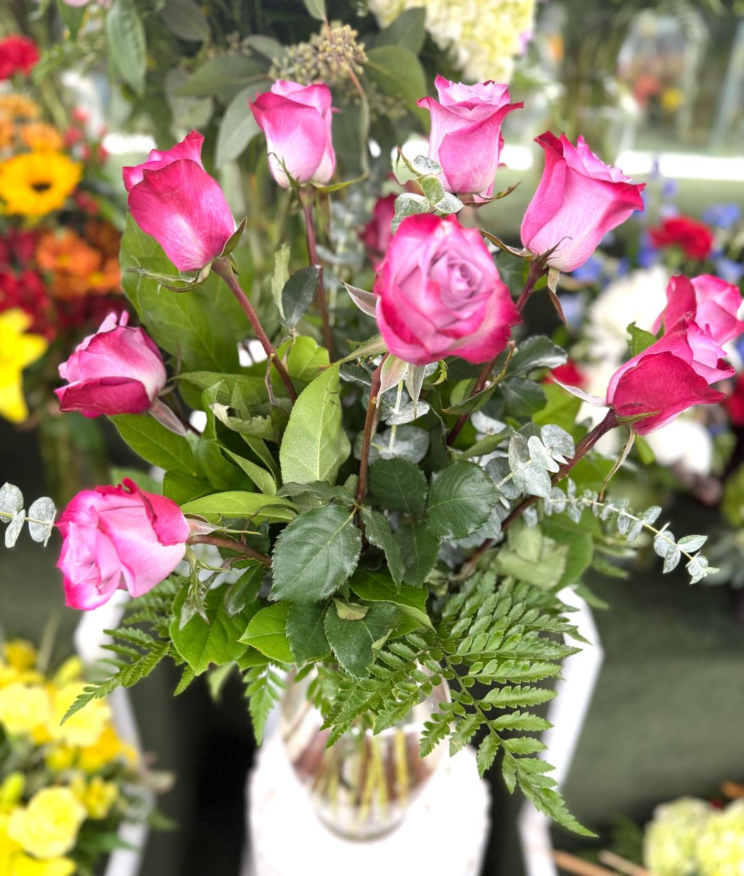 Dozen Lavender Rose Arrangement In the Cooler