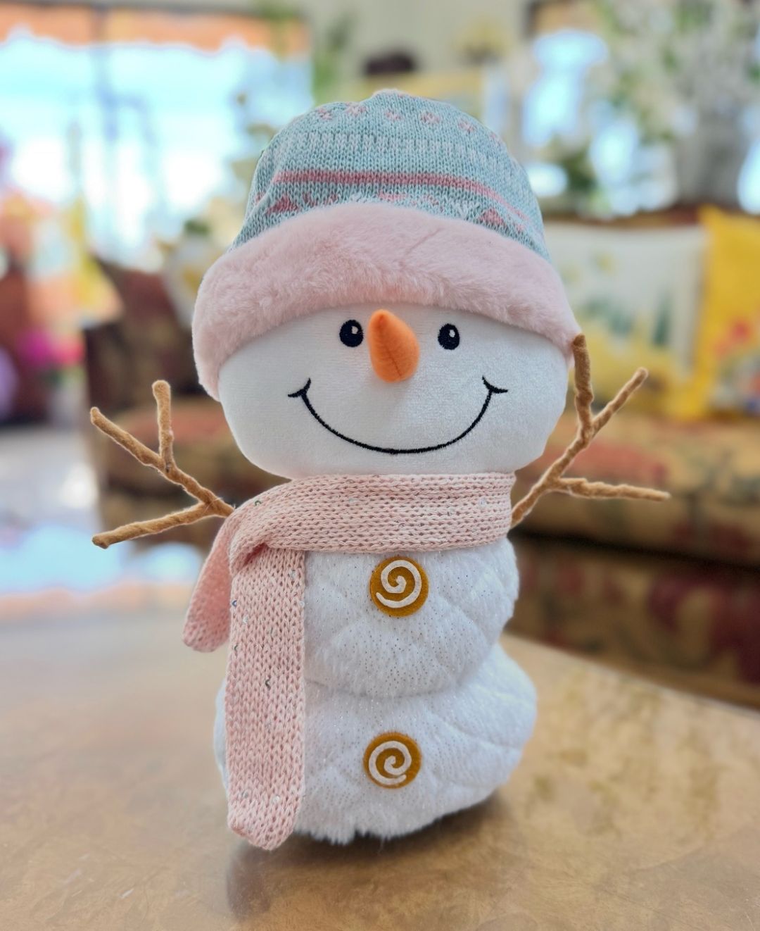 Sweet Pink Scarfed Snowman