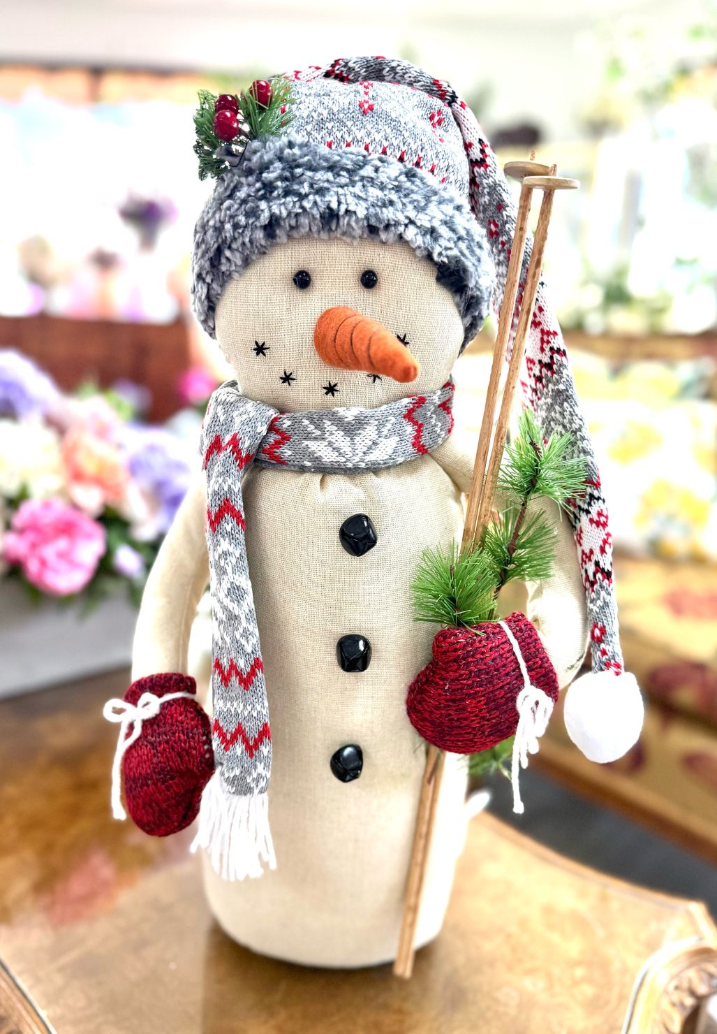 Gray Scarfed Snowman Decoration 