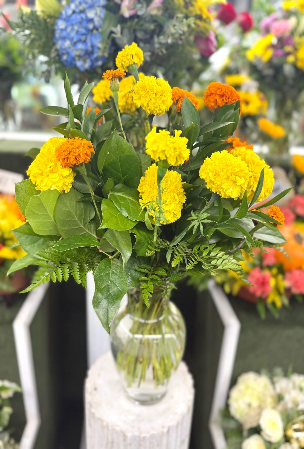 Marigold Arrangement In the Cooler
