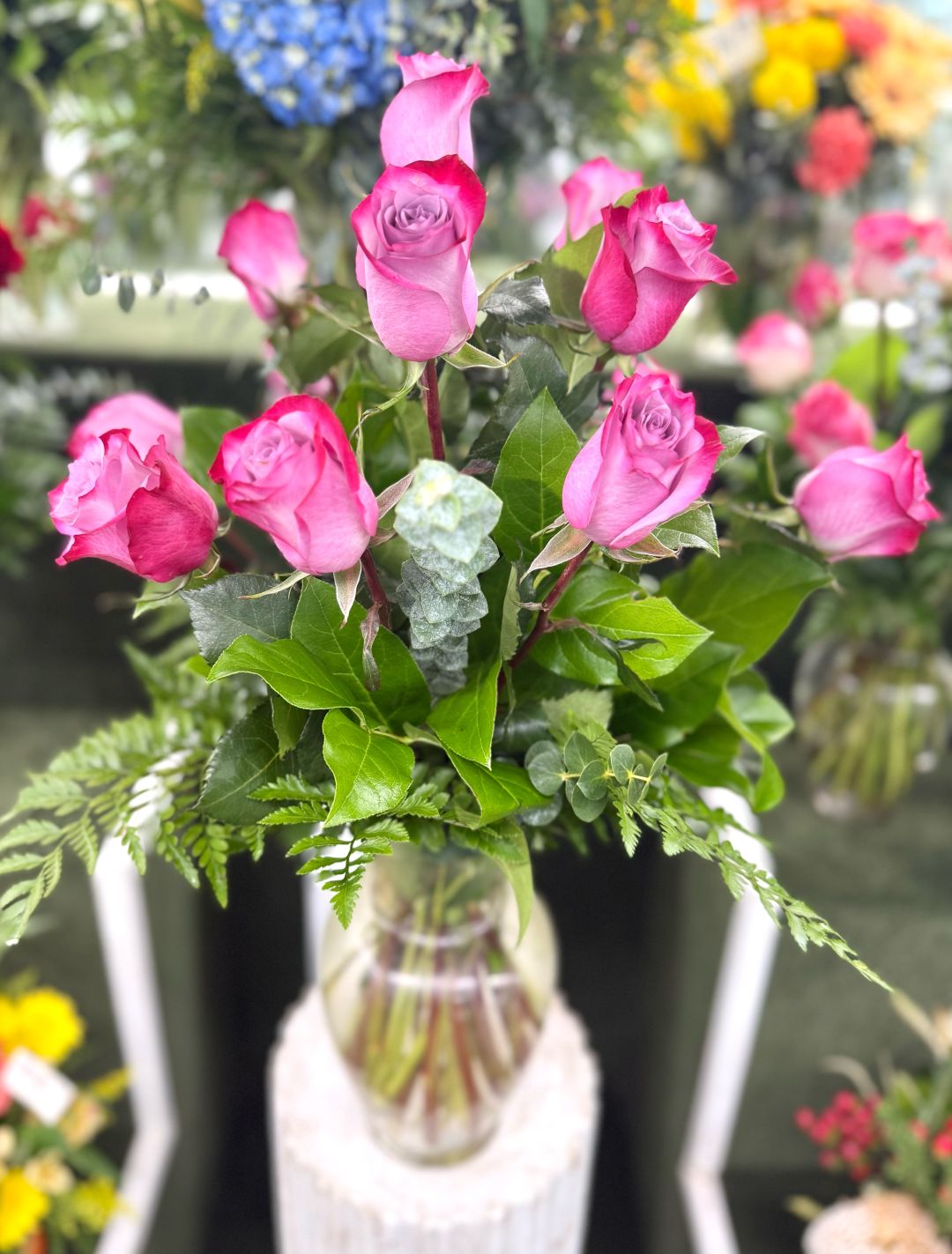 Dozen Lavender Rose Arrangement In the Cooler