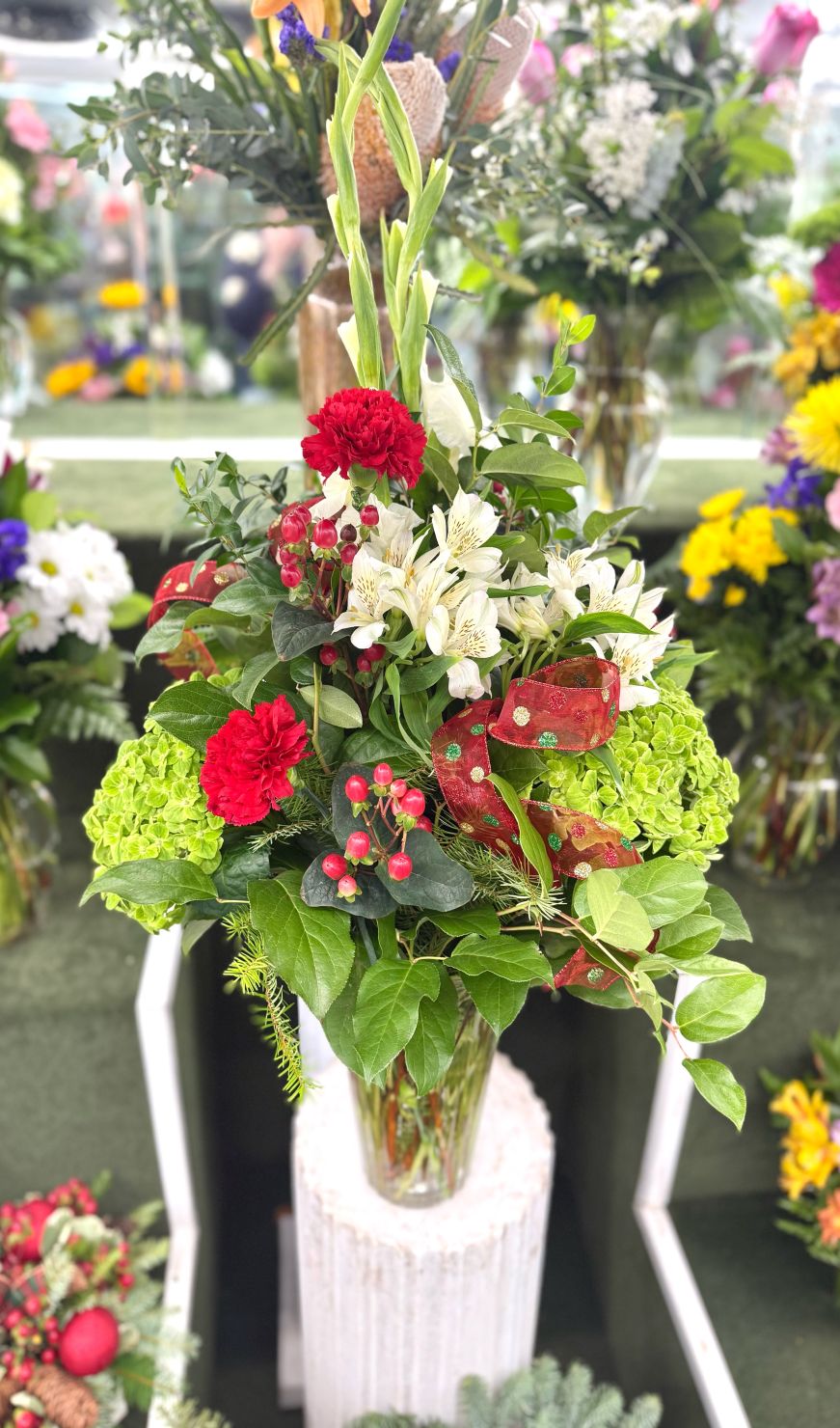 Christmas Morning Arrangement In the Cooler