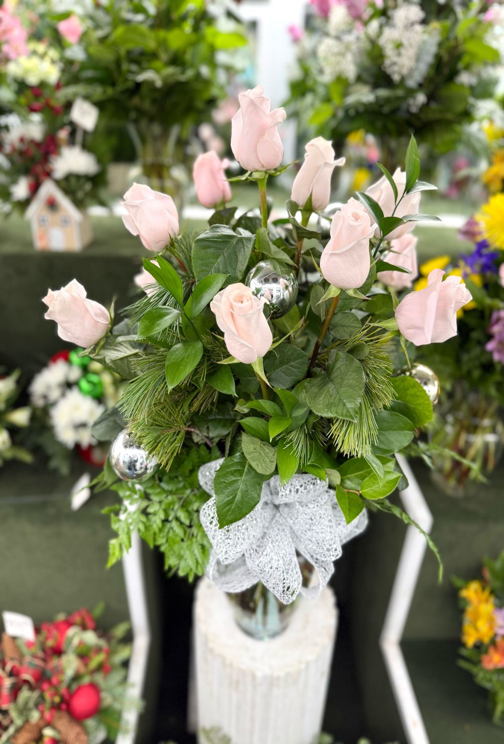 Dozen Baby Pink Roses In the Cooler