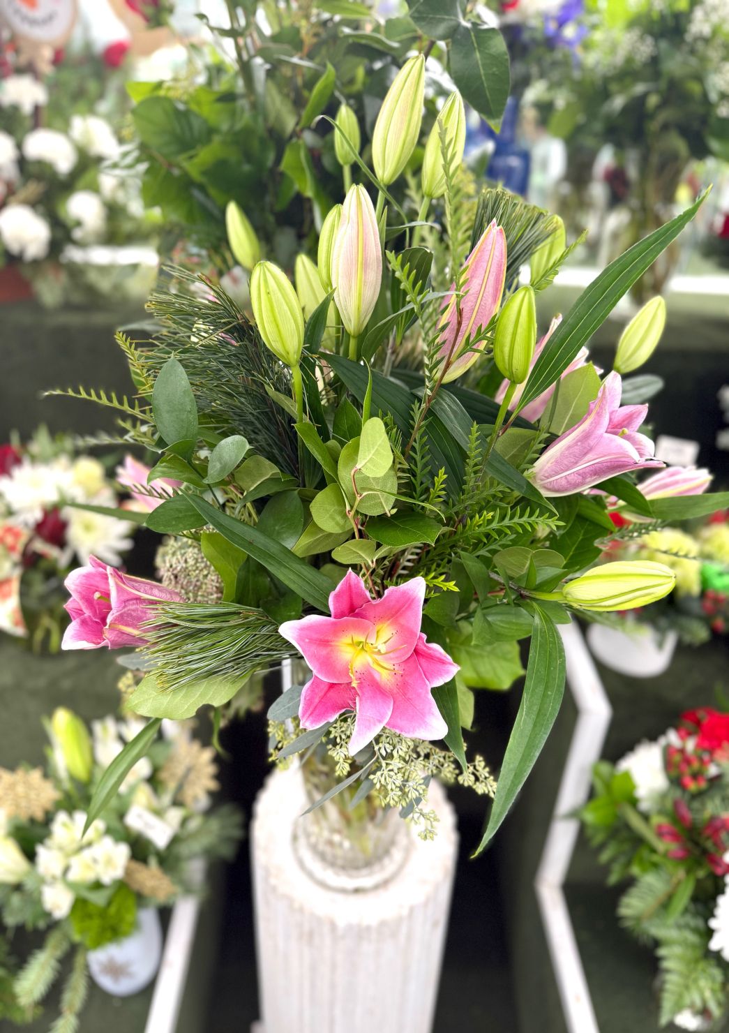 Pink Lily Arrangement In the Cooler