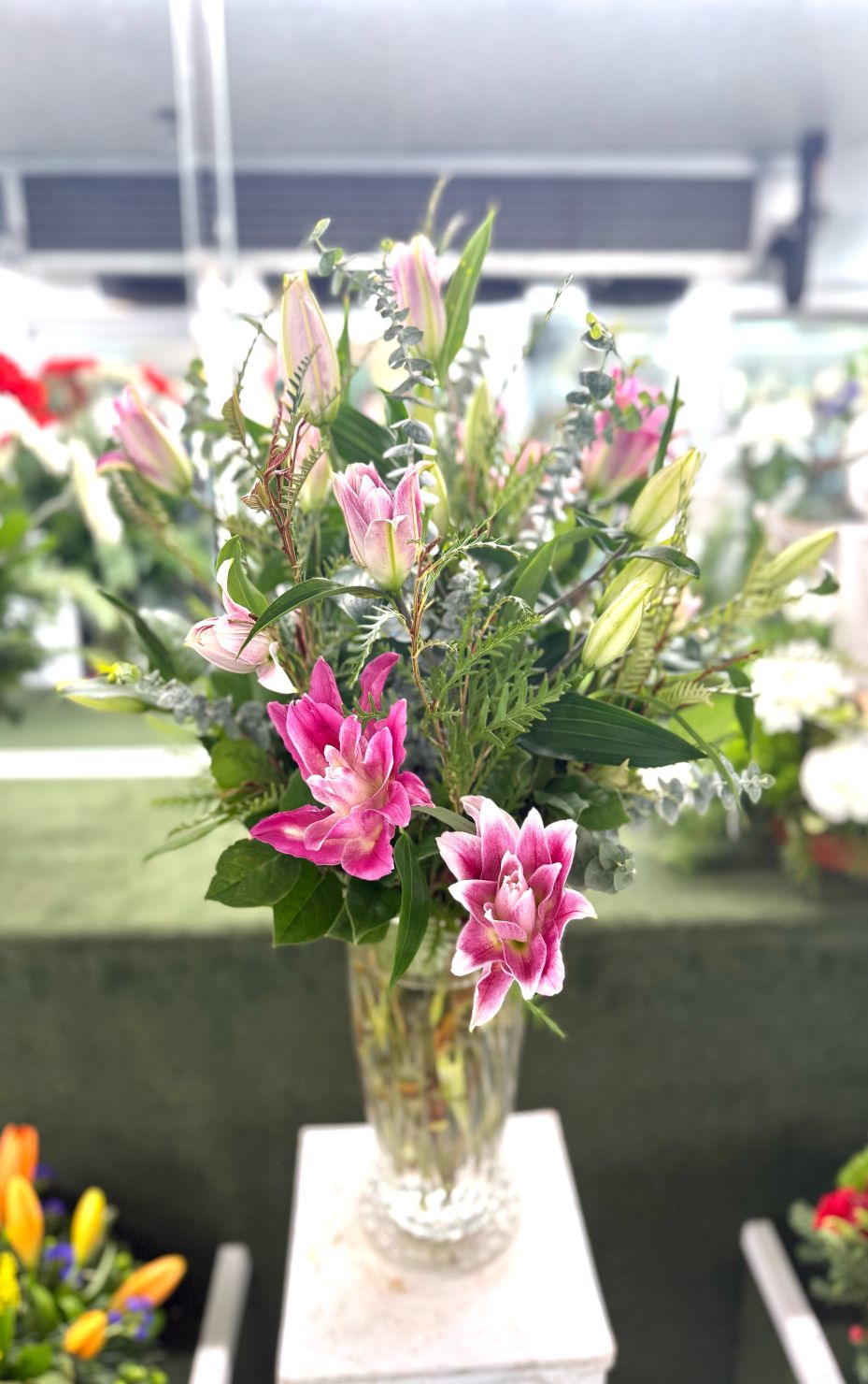 Pink Rose-lily Arrangement In the Cooler
