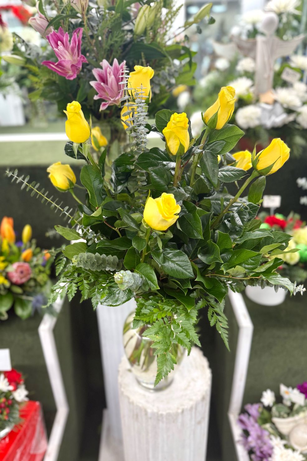 Dozen Yellow Roses Arrangement In the Cooler