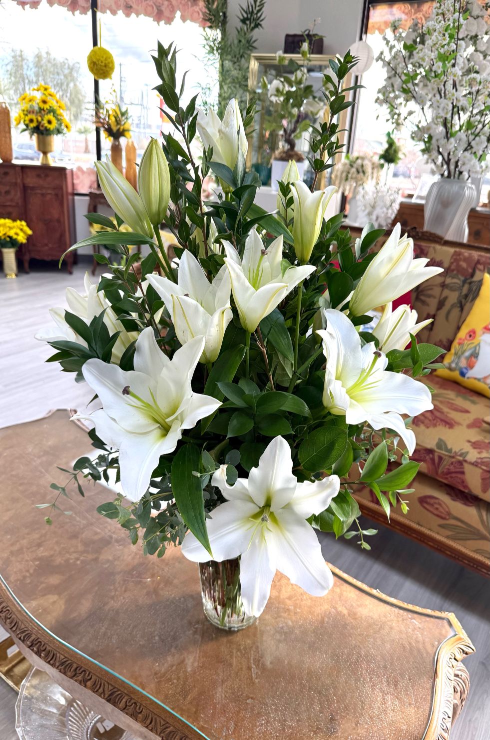 All White Lily Arrangement