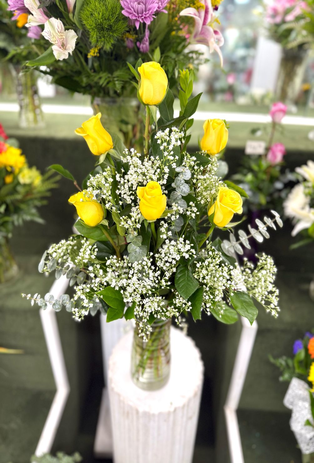 Half a Dozen Yellow Roses Arrangement In the Cooler