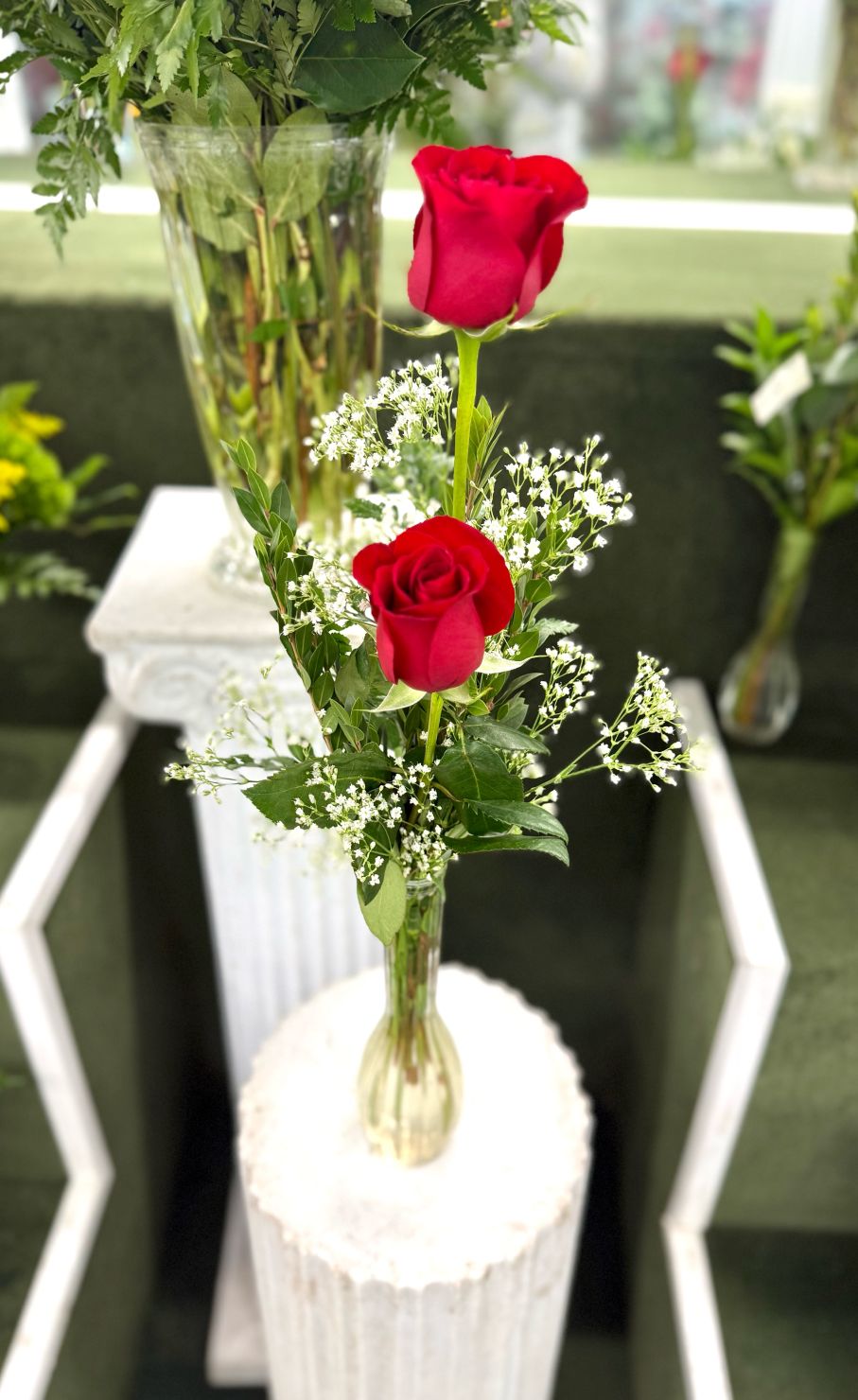 Double Red Rose Budvase In the Cooler