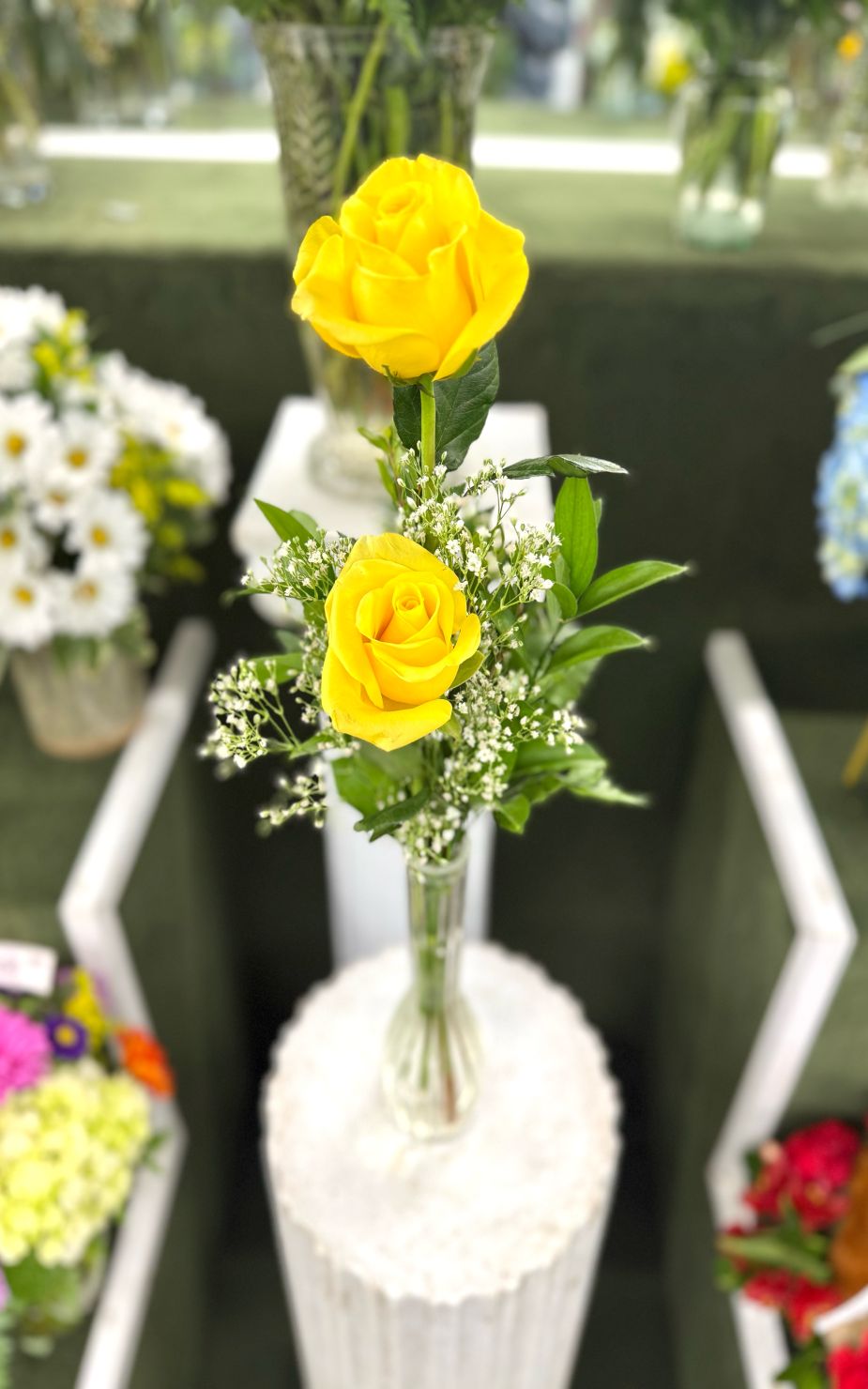 Double Yellow Rose Budvase In the Cooler