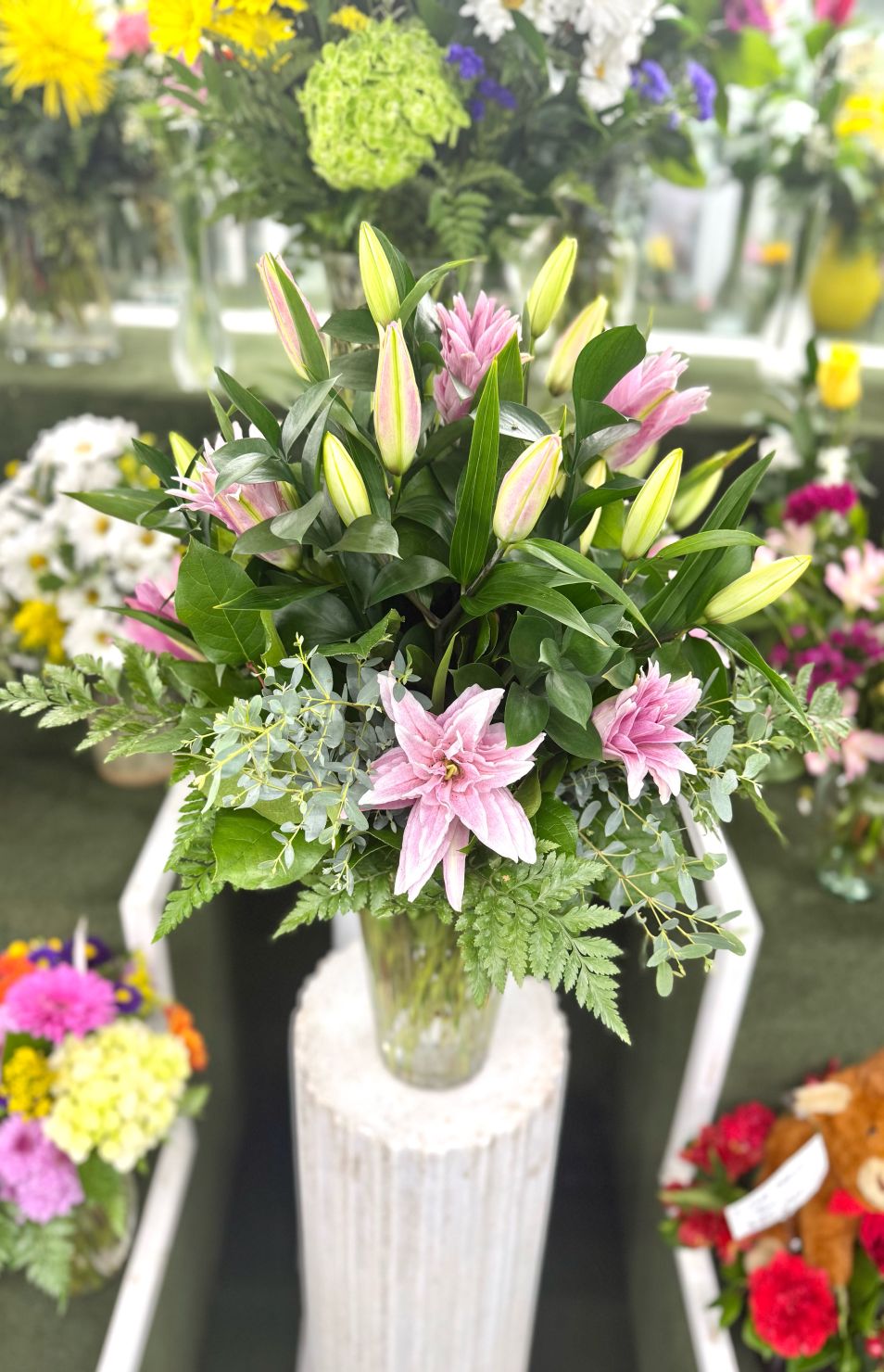 Pink Rose-Lily Arrangement In the Cooler