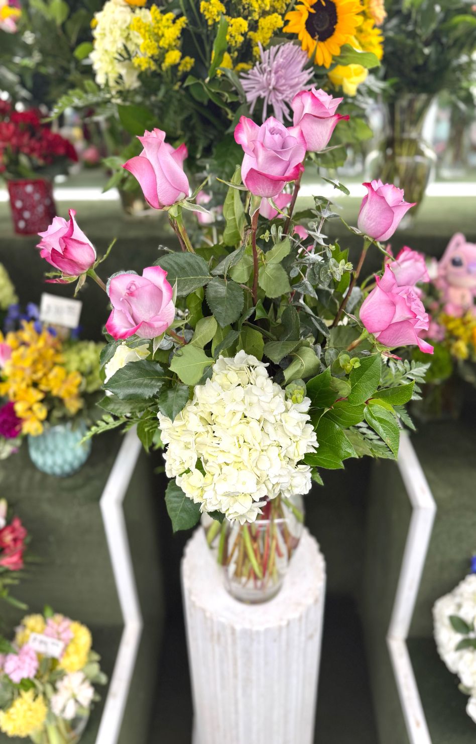 Dozen Lavender Roses & Hydrangea Arrangement 