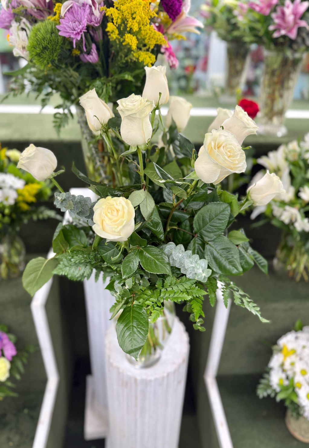 Dozen White Rose Arrangement In the Cooler