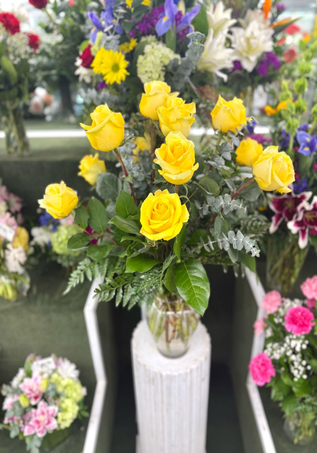 Dozen Yellow Roses Arrangement In the Cooler
