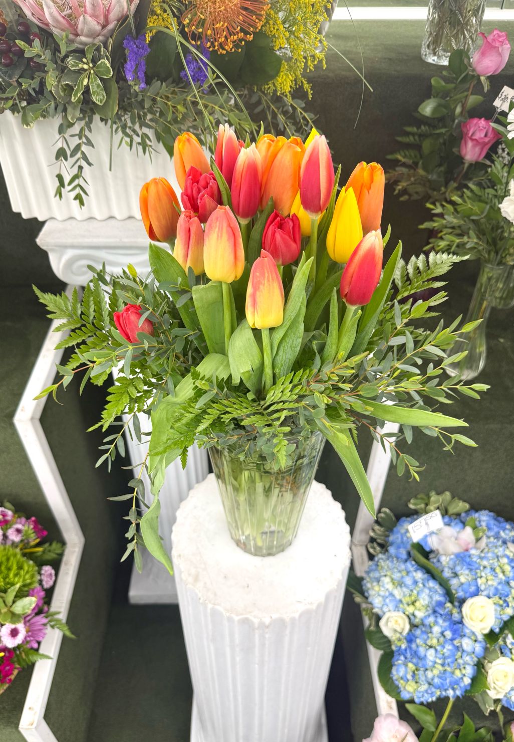 Fantastic Tulips Arrangement In the Cooler