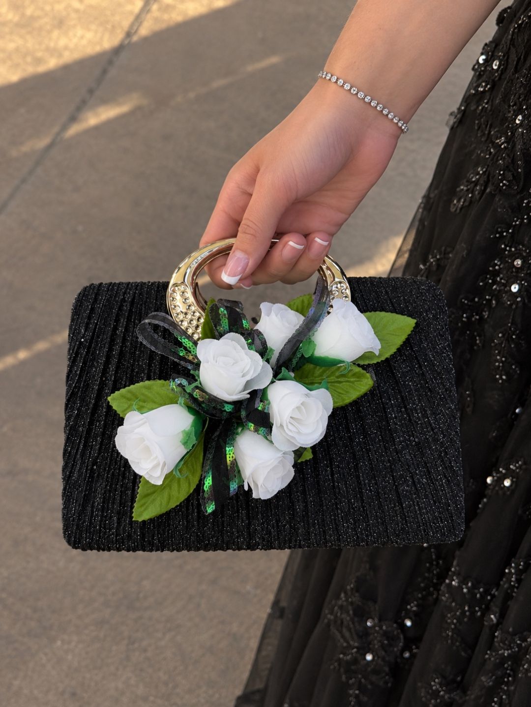 Black Silk Floral Purse 