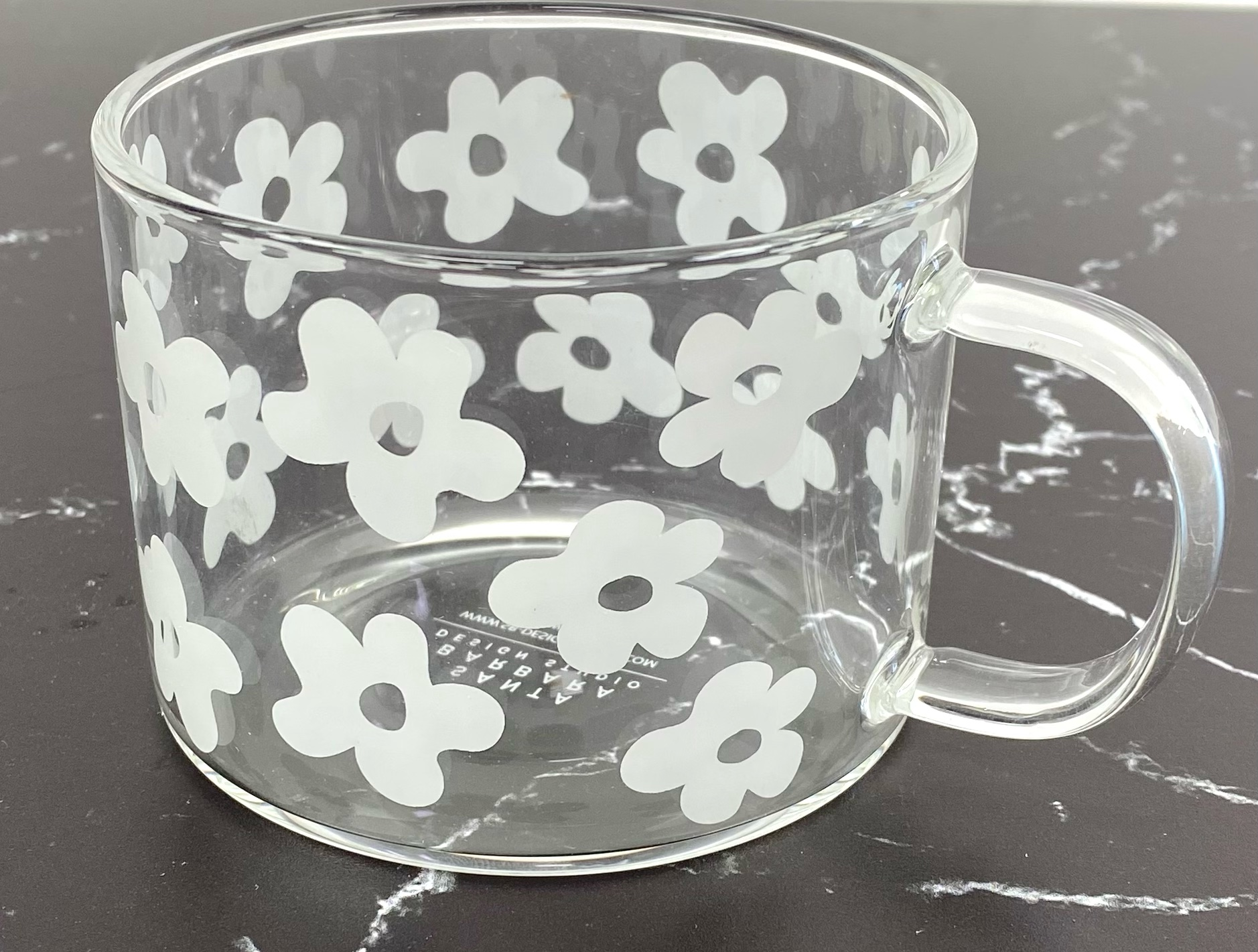Large Glass Mug - White Floral