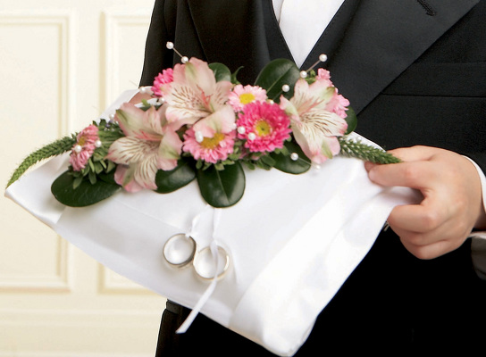 Sparkle Pink Ring Bearer Pillow And Flowers