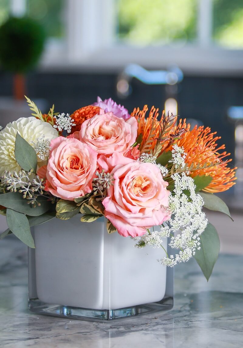 Pink sample flowers from monthly flowers subscription by The Flower Bar