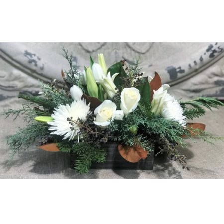 Colony Florist & Gifts Franklin Lakes - Lovely white flowers nestled in mixed evergreens
